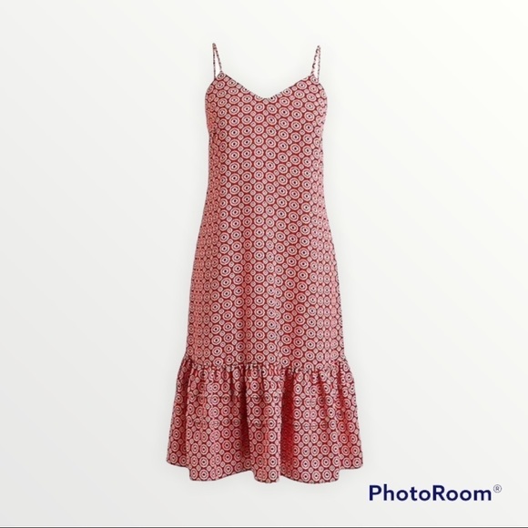 J CREW Red Printed Ruffle Hem Midi Dress, Size 14 - Picture 4 of 10